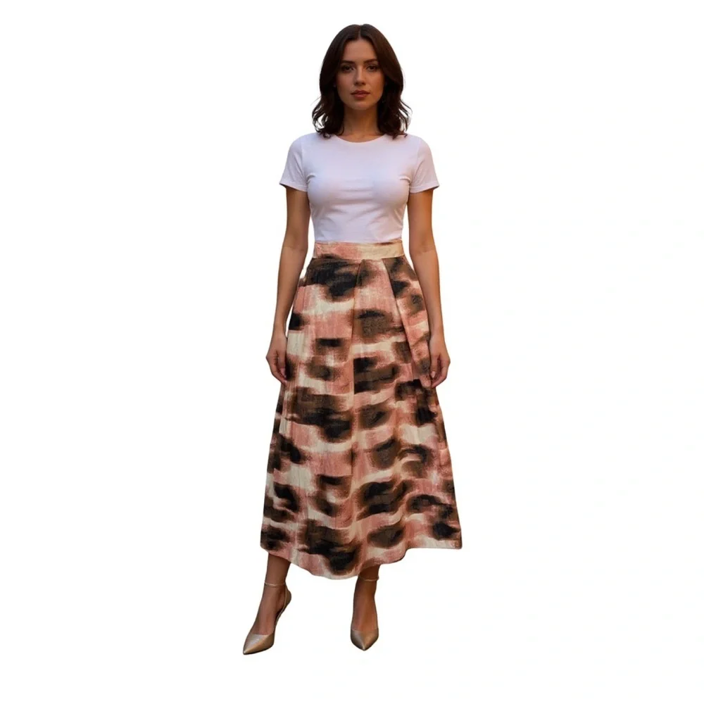 DKNY Abstract Print A-Line Cotton Maxi Skirt Womens Size XL